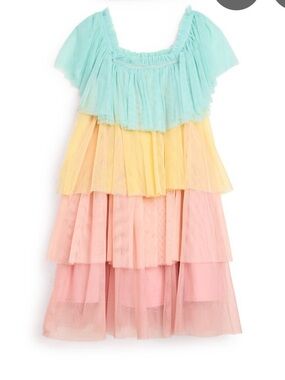 Meri Meri Rainbow Princess Dress - Mint, Yellow & Pink EUC Size 3-4